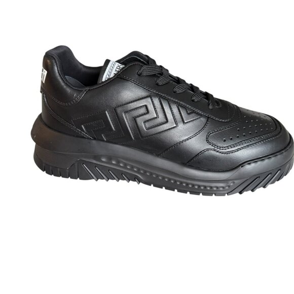 Versace 1008124, Mens Greca Black Leather Low Top Logo Sneakers EU 40, 45.5, 46 - Picture 4 of 13